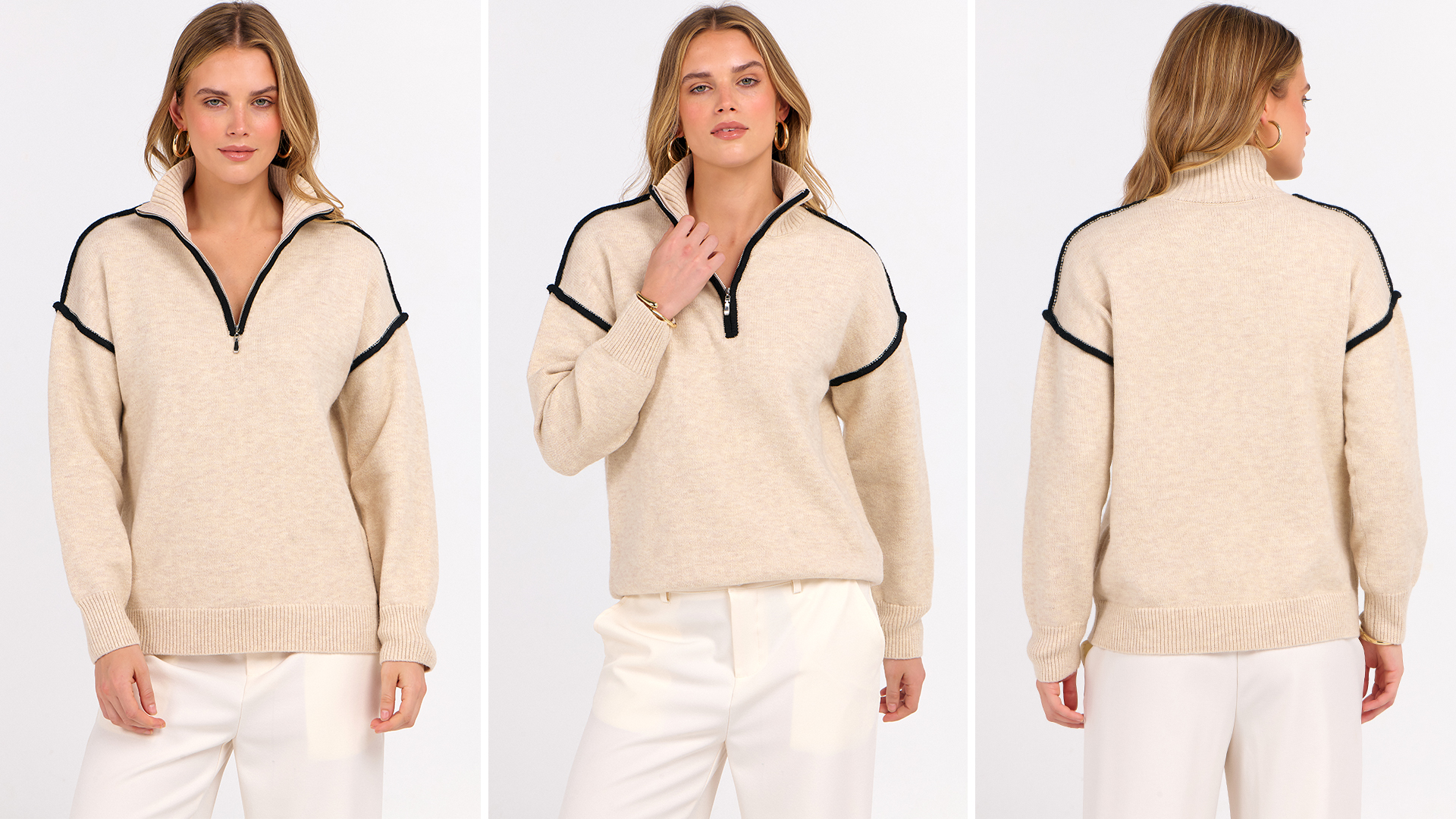 ANRABESS Womens Quarter Zip Sweaters Fall Long Sleeve V Neck